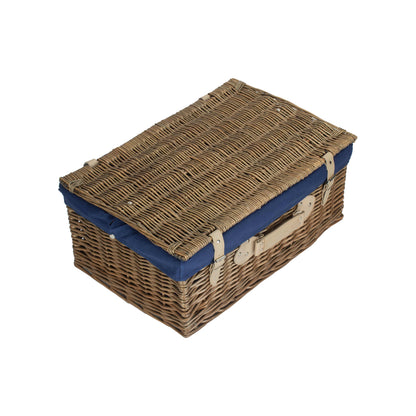 22 Inch Antique Wash Willow Hamper with Navy Blue Lining