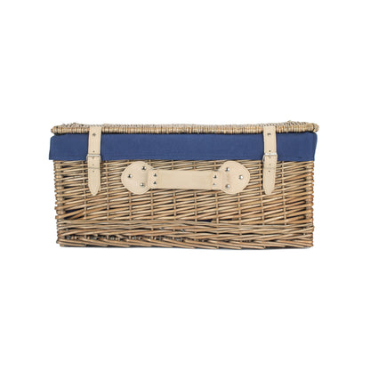 22 Inch Antique Wash Willow Hamper with Navy Blue Lining