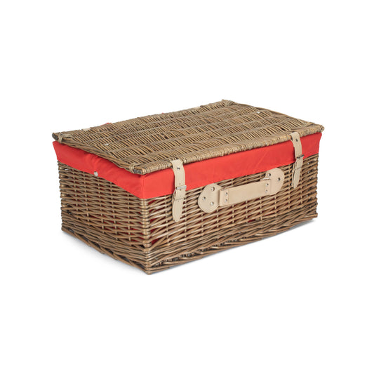 22 Inch Antique Wash Willow Hamper with Red Lining