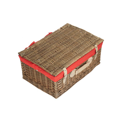 22 Inch Antique Wash Willow Hamper with Red Lining