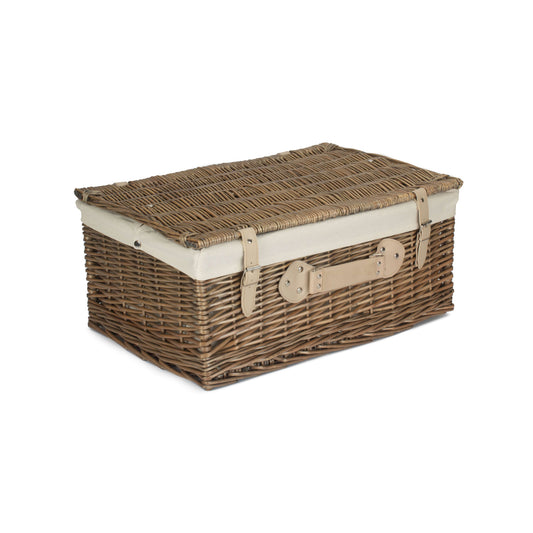22 Inch Antique Wash Willow Hamper with White Lining