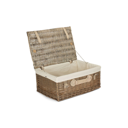 22 Inch Antique Wash Willow Hamper with White Lining