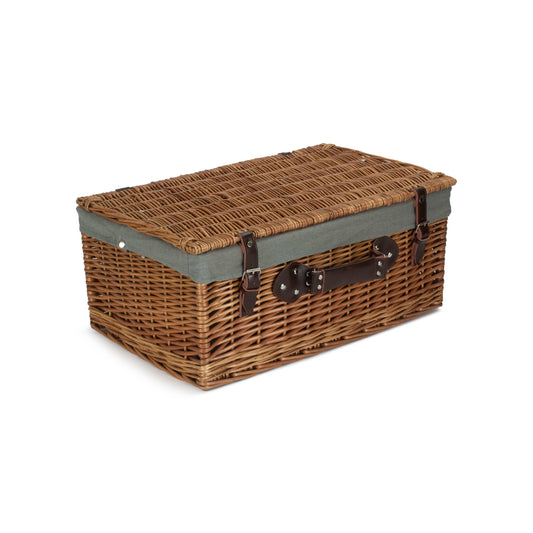 22 Inch Double Steamed Willow Hamper with Grey Sage Lining