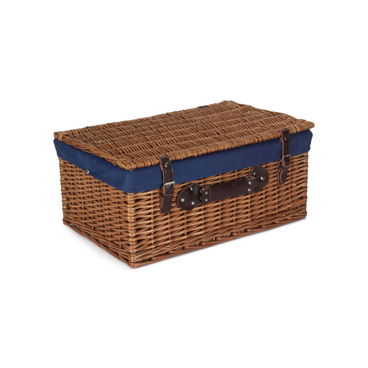22 Inch Double Steamed Willow Hamper Navy Blue Lining