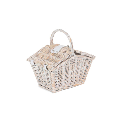 Small White Wash Willow Elegant Picnic Hamper Basket