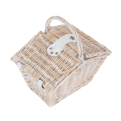 Small White Wash Willow Elegant Picnic Hamper Basket