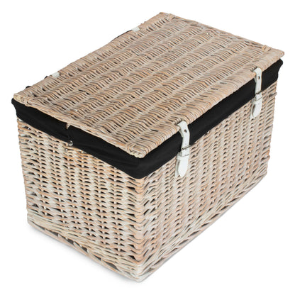 24 Inch White Wash Willow Chest Hamper with Black Lining