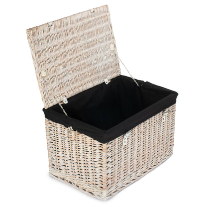 24 Inch White Wash Willow Chest Hamper with Black Lining
