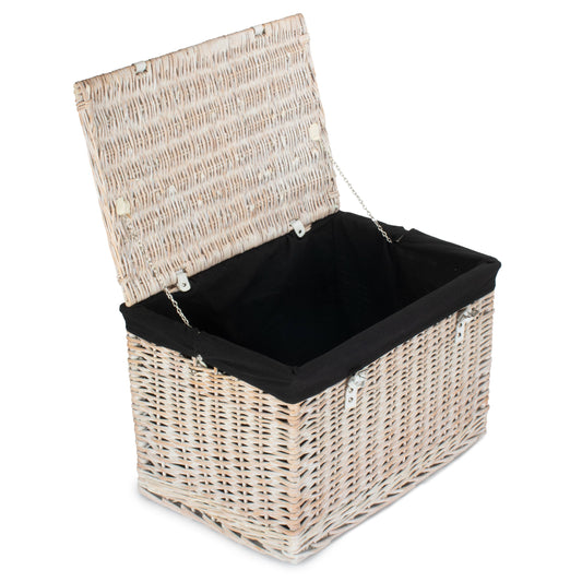 24 Inch White Wash Willow Chest Hamper with Black Lining