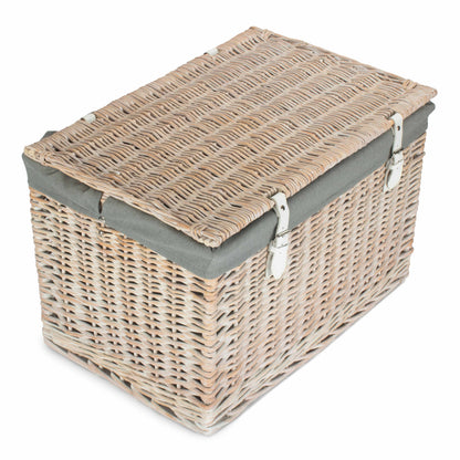 24 Inch White Wash Willow Chest Hamper with Grey Sage Lining