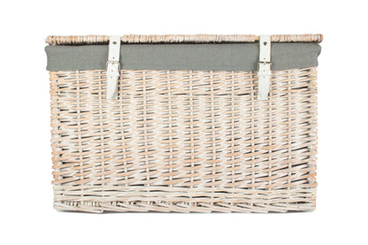 24 Inch White Wash Willow Chest Hamper with Grey Sage Lining