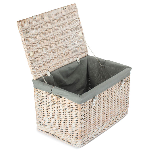 24 Inch White Wash Willow Chest Hamper with Grey Sage Lining