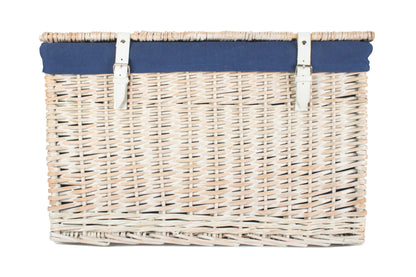 24 Inch White Wash Willow Chest Hamper with Navy Blue Lining