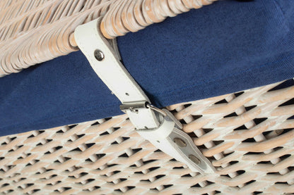 24 Inch White Wash Willow Chest Hamper with Navy Blue Lining