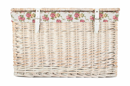 24 Inch White Wash Willow Chest Hamper with Garden Rose Lining