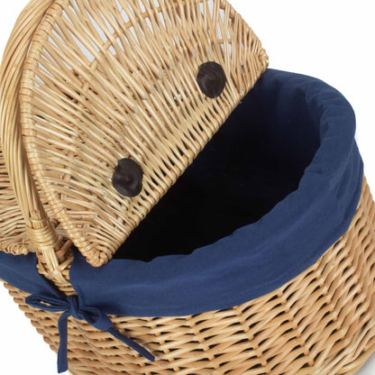 Oval Lidded Willow Picnic Hamper with Navy Blue Lining