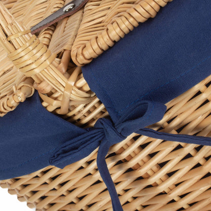Oval Lidded Willow Picnic Hamper with Navy Blue Lining