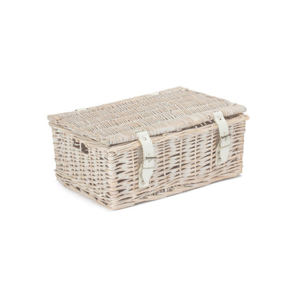 14 Inch White Wash Wicker Hamper Basket - Unlined
