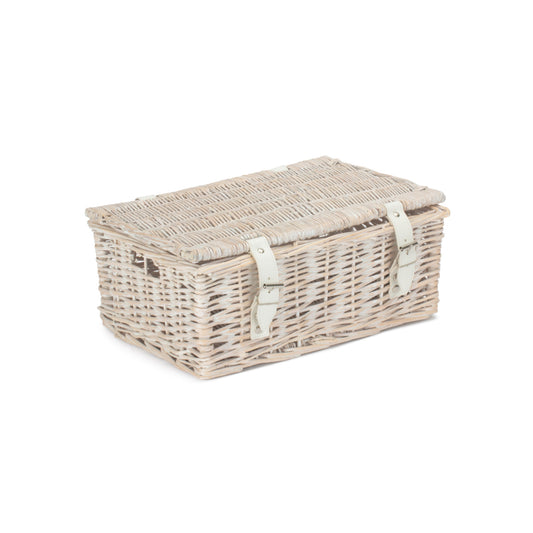14 Inch White Wash Wicker Hamper Basket - Unlined