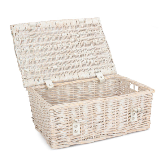 14 Inch White Wash Wicker Hamper Basket - Unlined