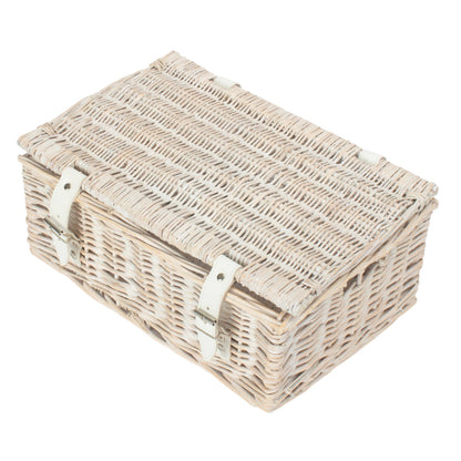 14 Inch White Wash Wicker Hamper Basket - Unlined