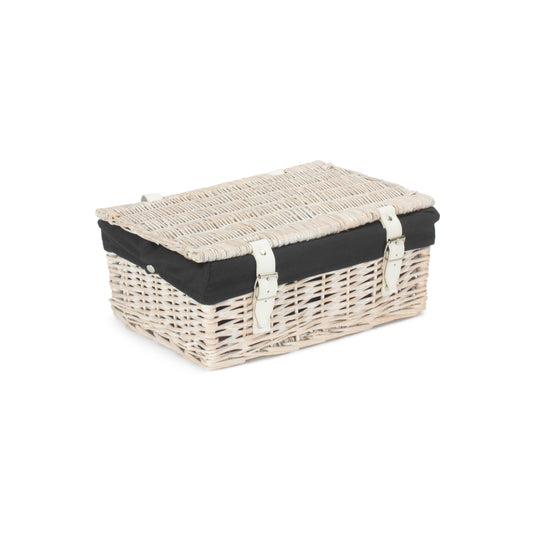 14 Inch White Wash Wicker Hamper Basket with Black Lining