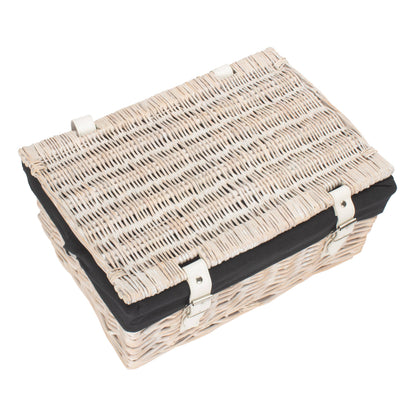 14 Inch White Wash Wicker Hamper Basket with Black Lining
