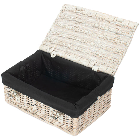 14 Inch White Wash Wicker Hamper Basket with Black Lining