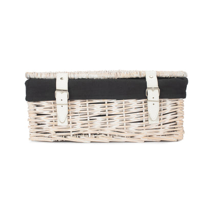 14 Inch White Wash Wicker Hamper Basket with Black Lining