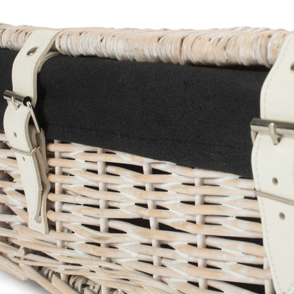 14 Inch White Wash Wicker Hamper Basket with Black Lining