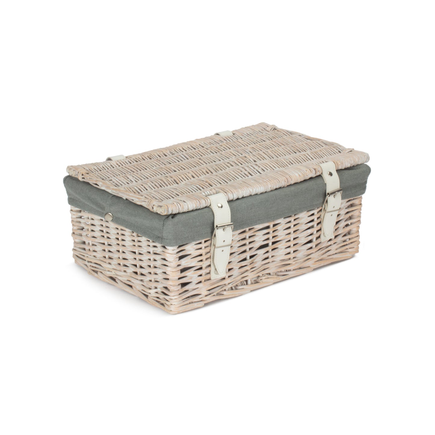 14 Inch Empty Wicker Hamper Basket - White Wash - Grey Sage Lining