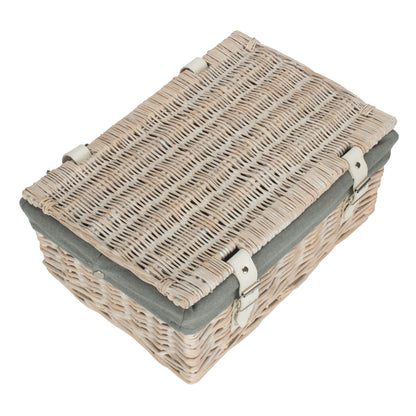 14 Inch White Wash Wicker Hamper Basket with Grey Sage Lining