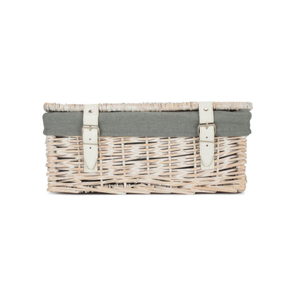 14 Inch White Wash Wicker Hamper Basket with Grey Sage Lining