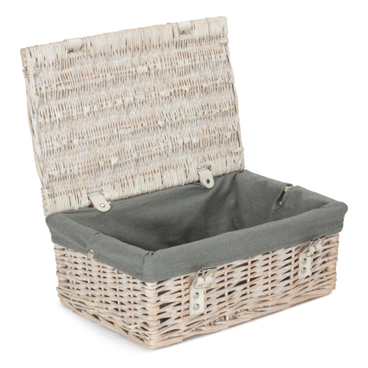 14 Inch White Wash Wicker Hamper Basket with Grey Sage Lining