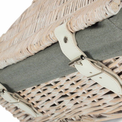 14 Inch White Wash Wicker Hamper Basket with Grey Sage Lining
