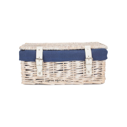 14 Inch Empty White Wash Wicker Hamper Basket with Navy Blue Lining