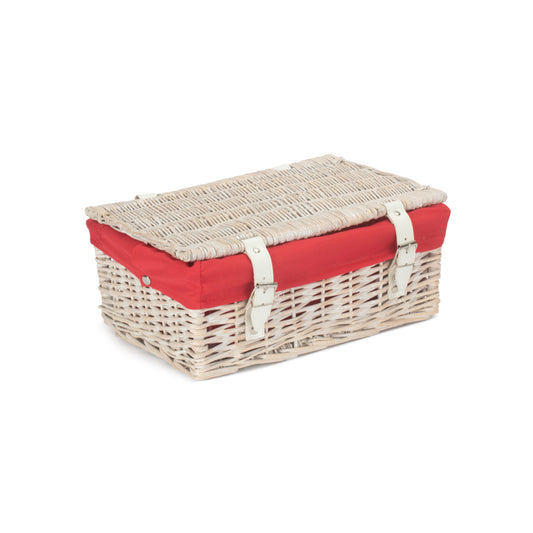 14 Inch White Wash Wicker Hamper Basket with Red Lining