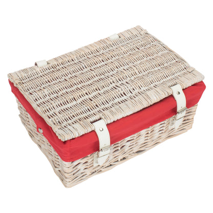 14 Inch White Wash Wicker Hamper Basket with Red Lining