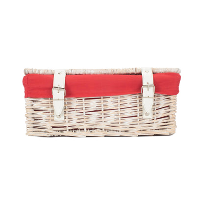14 Inch White Wash Wicker Hamper Basket with Red Lining