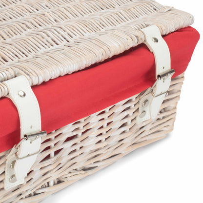 14 Inch White Wash Wicker Hamper Basket with Red Lining