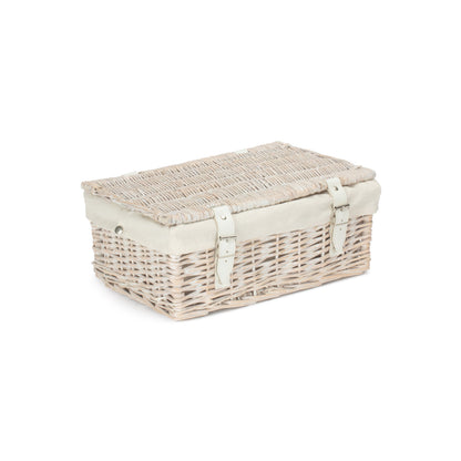 14 Inch Empty White Wash Wicker Hamper Basket with White Lining