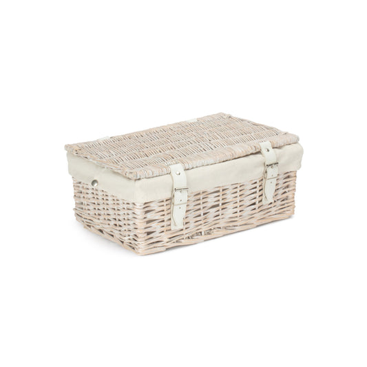 14 Inch Empty White Wash Wicker Hamper Basket with White Lining