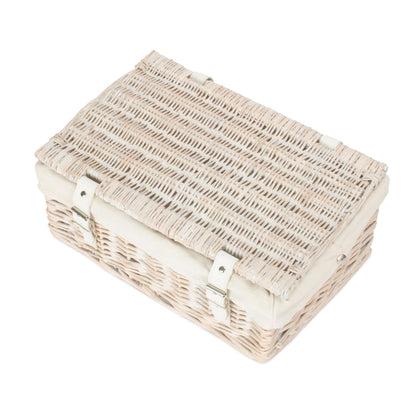 14 Inch Empty White Wash Wicker Hamper Basket with White Lining