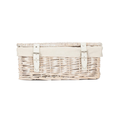 14 Inch Empty White Wash Wicker Hamper Basket with White Lining