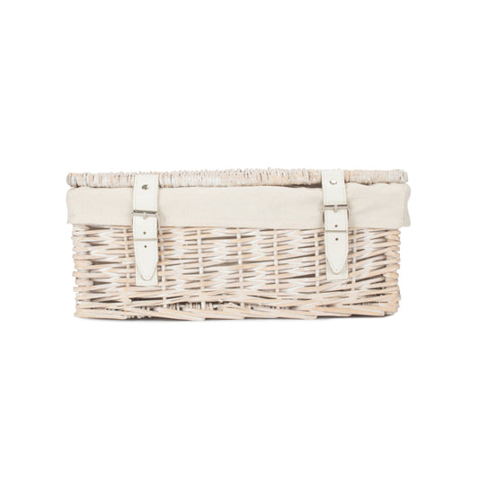 14 Inch Empty White Wash Wicker Hamper Basket with White Lining