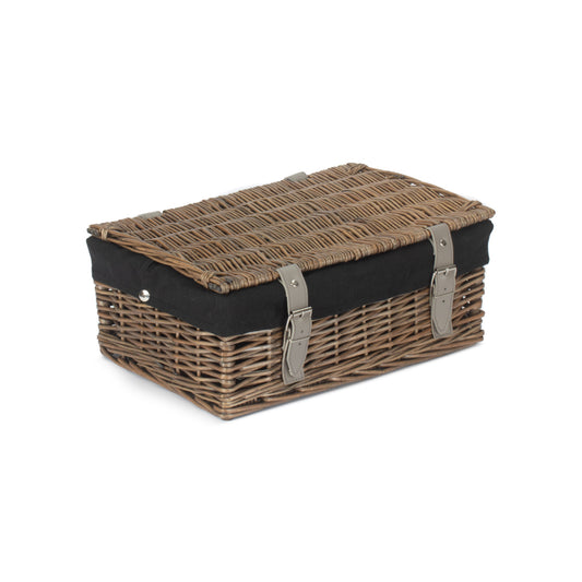14 Inch Antique Wash Wicker Hamper Basket with Black Lining