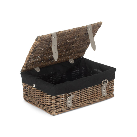 14 Inch Antique Wash Wicker Hamper Basket with Black Lining