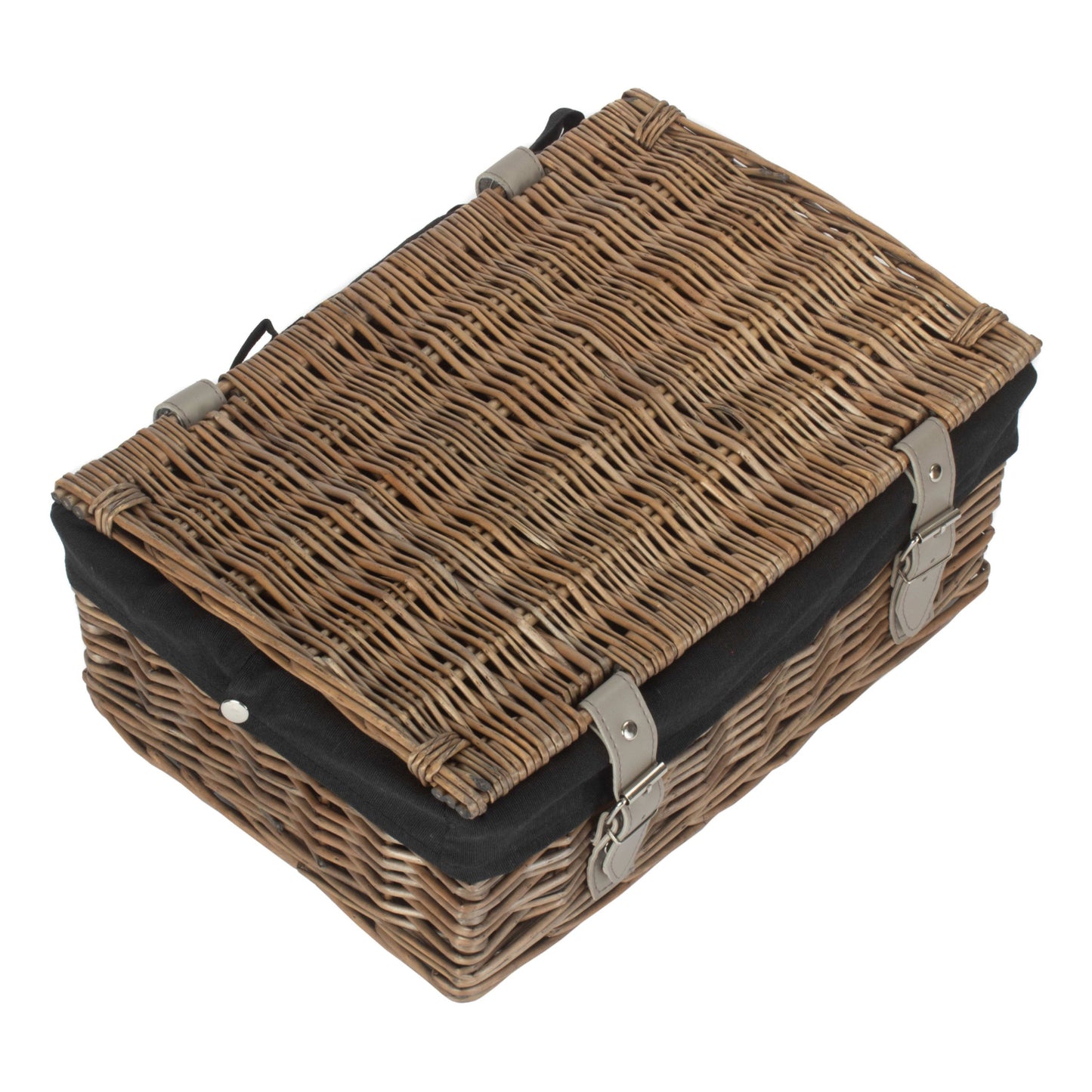 14 Inch Empty Wicker Hamper Basket - Antique Wash - Black Lining