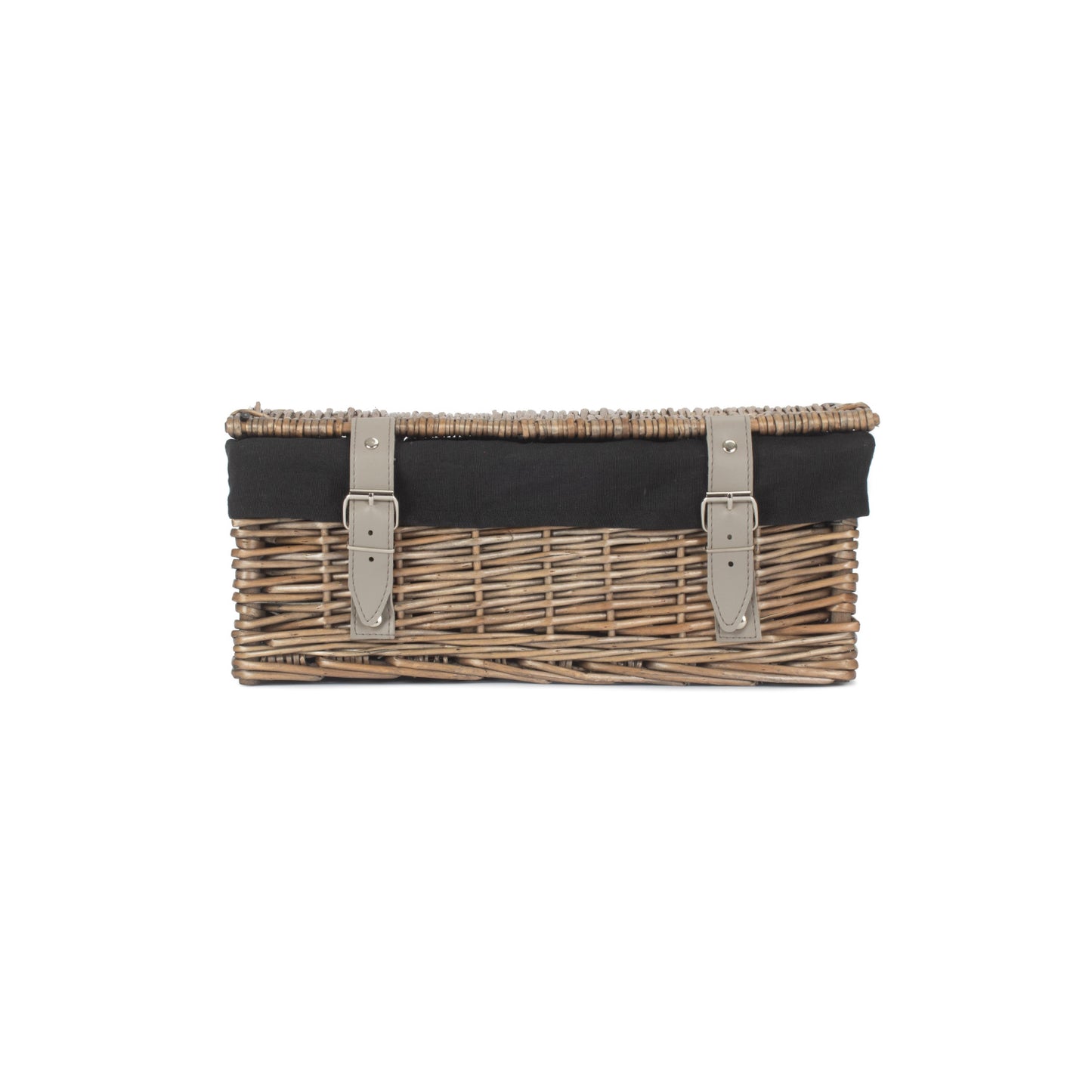 14 Inch Empty Wicker Hamper Basket - Antique Wash - Black Lining