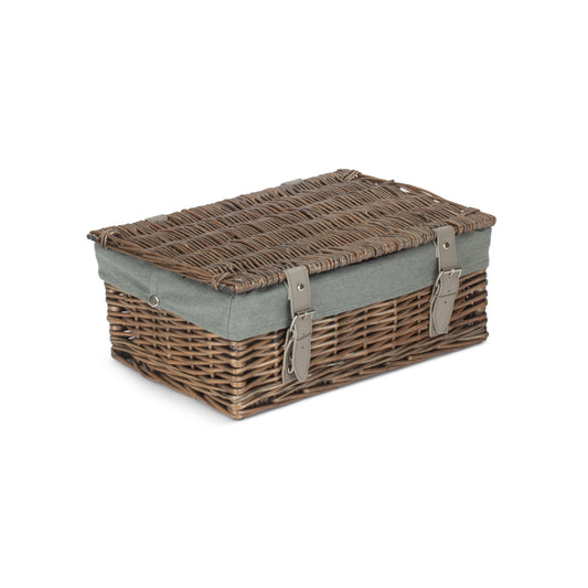 14 Inch Antique Wash Wicker Hamper Basket with Grey Sage Lining